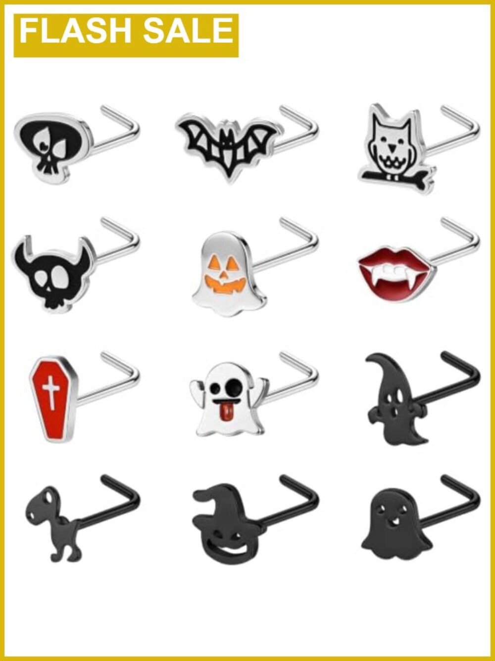 20G Stainless Steel Nose Ring Studs Set L-Shaped Corkscrew Halloween Piercing